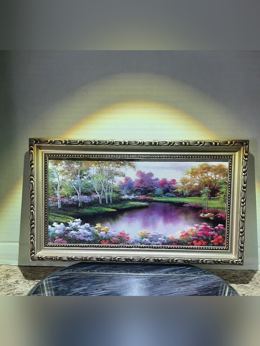 Framed Floral Lake Landscape Wall Art - Multi-Color